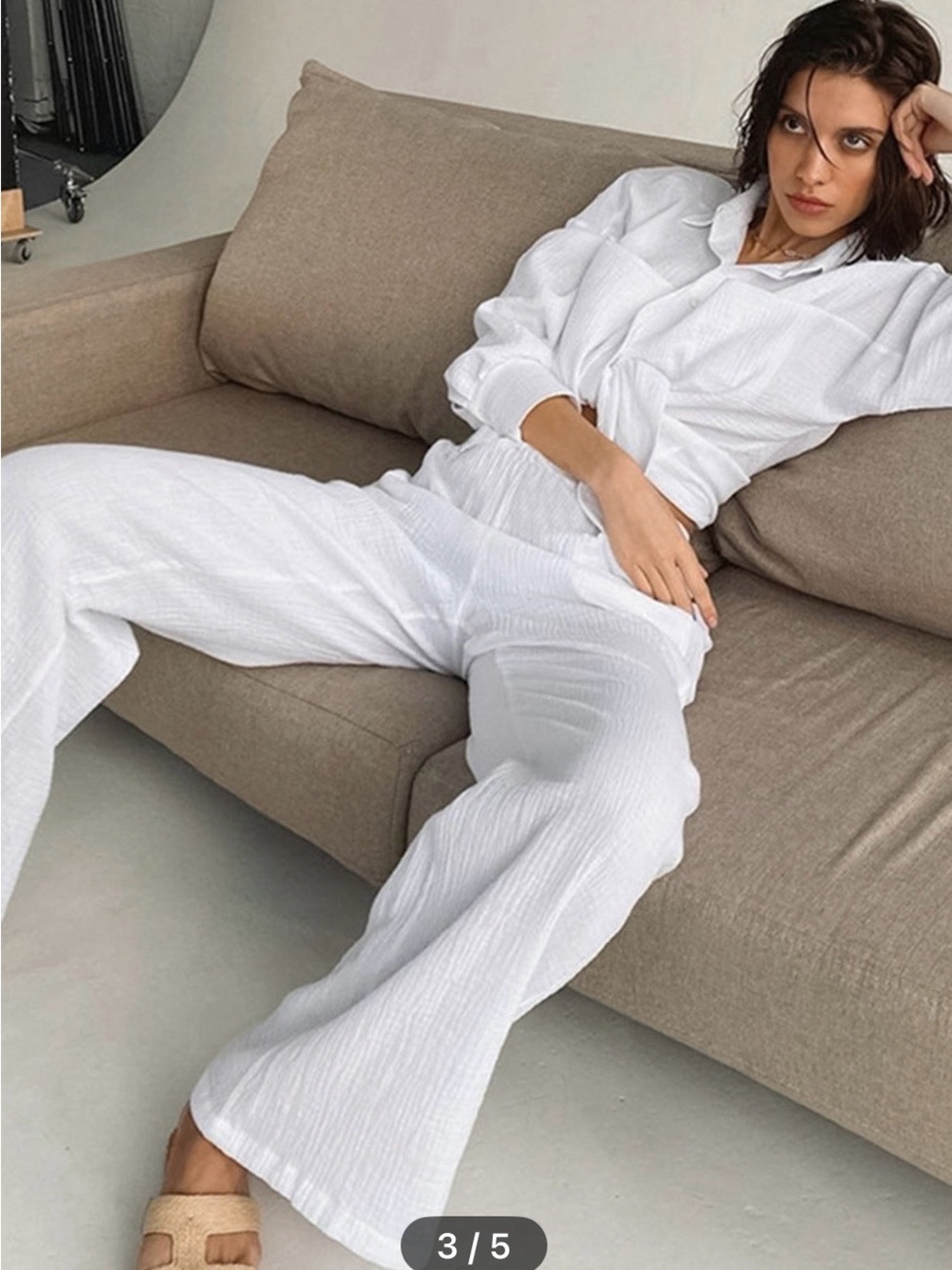 Commense Oversized Cotton Wide-Leg Pants Set in cotton gauze. Like new. - Picture 2 of 3